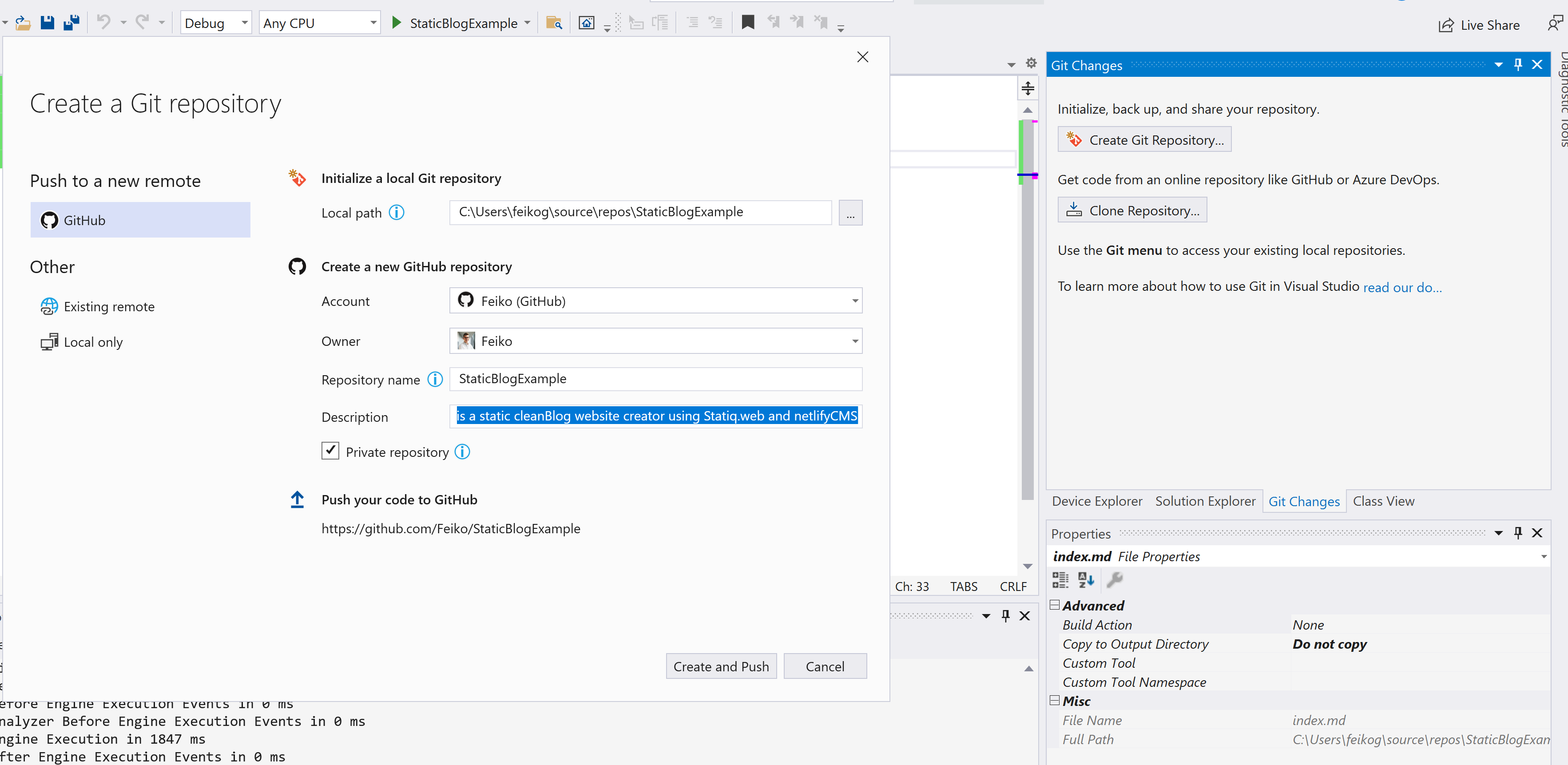 Create GitHub Repo using VS2019